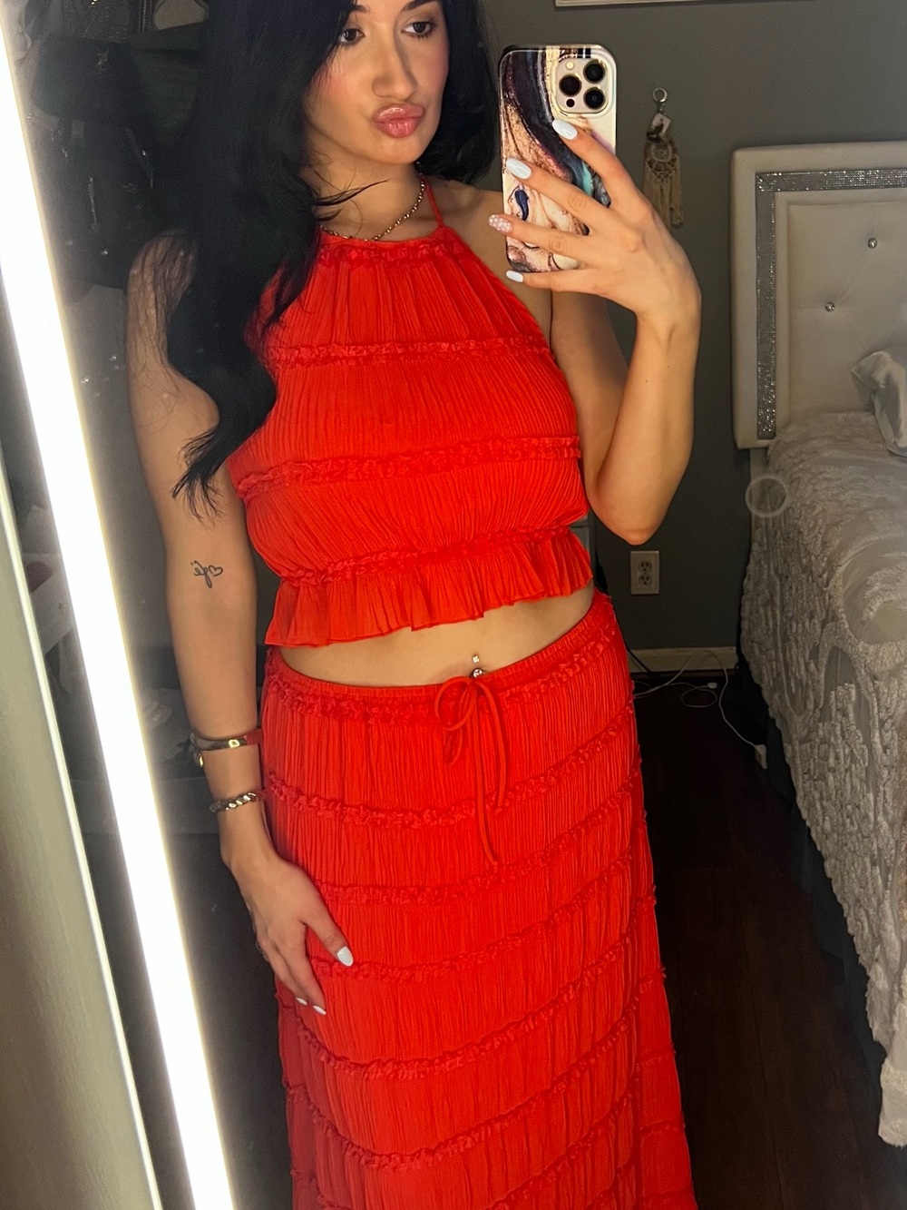 Red Tiered Maxi Skirt and top set - Women